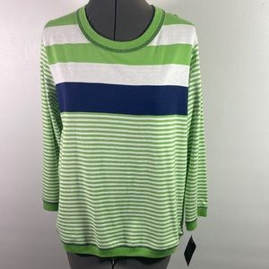 Sag Harbor Long Sleeve Stripe Crew Neck Top Size M New With Tag
